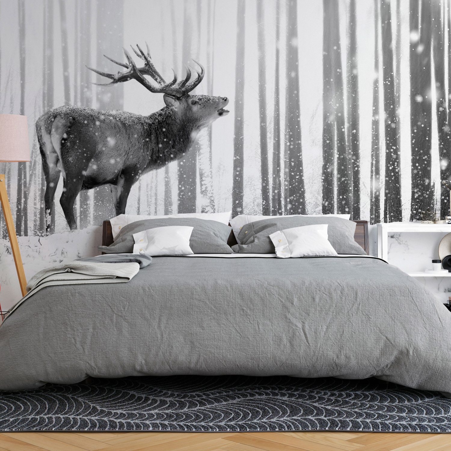 Fototapet - Deer in the Snow (Black and White) 450x315 450x315 cm