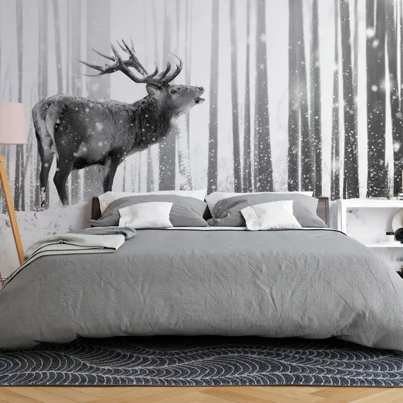 Fototapet - Deer in the Snow (Black and White) 200x140 200x140 cm