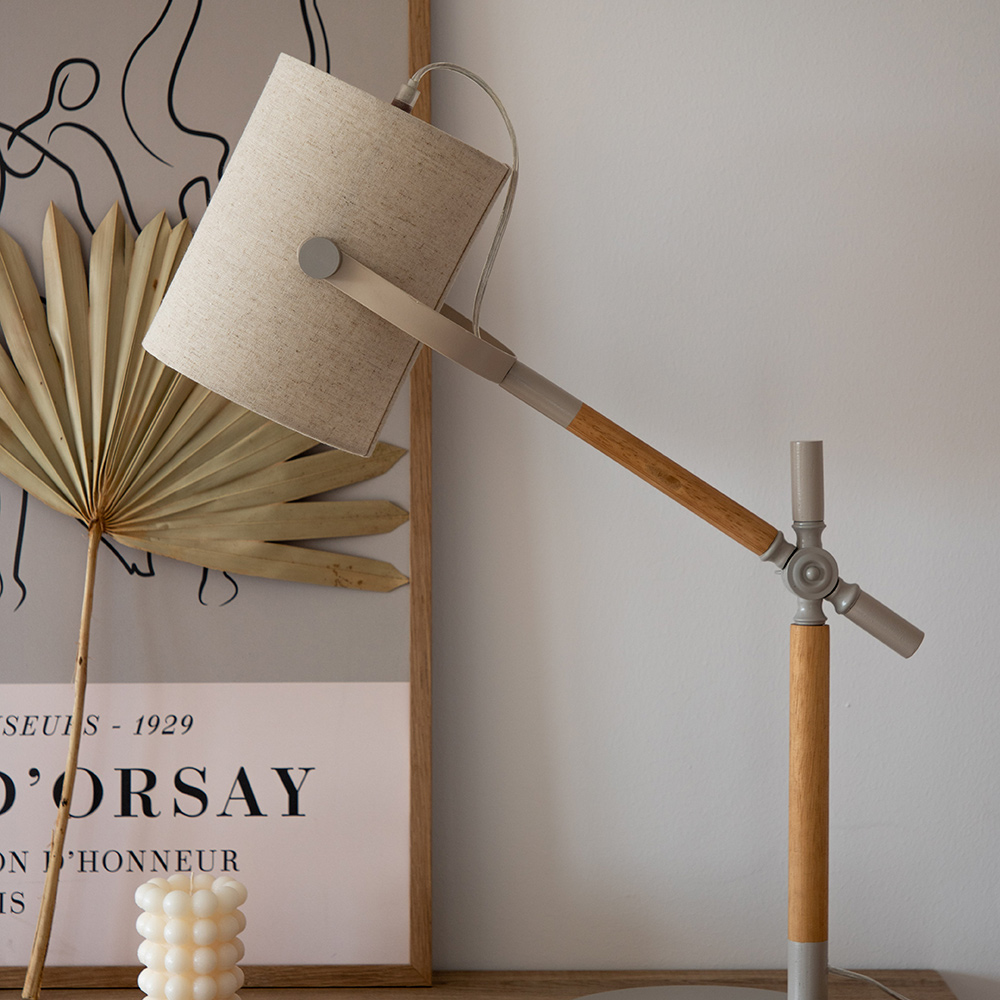 Dennis -Table Lamp - Beige / Wood/Beige Linen Beige
