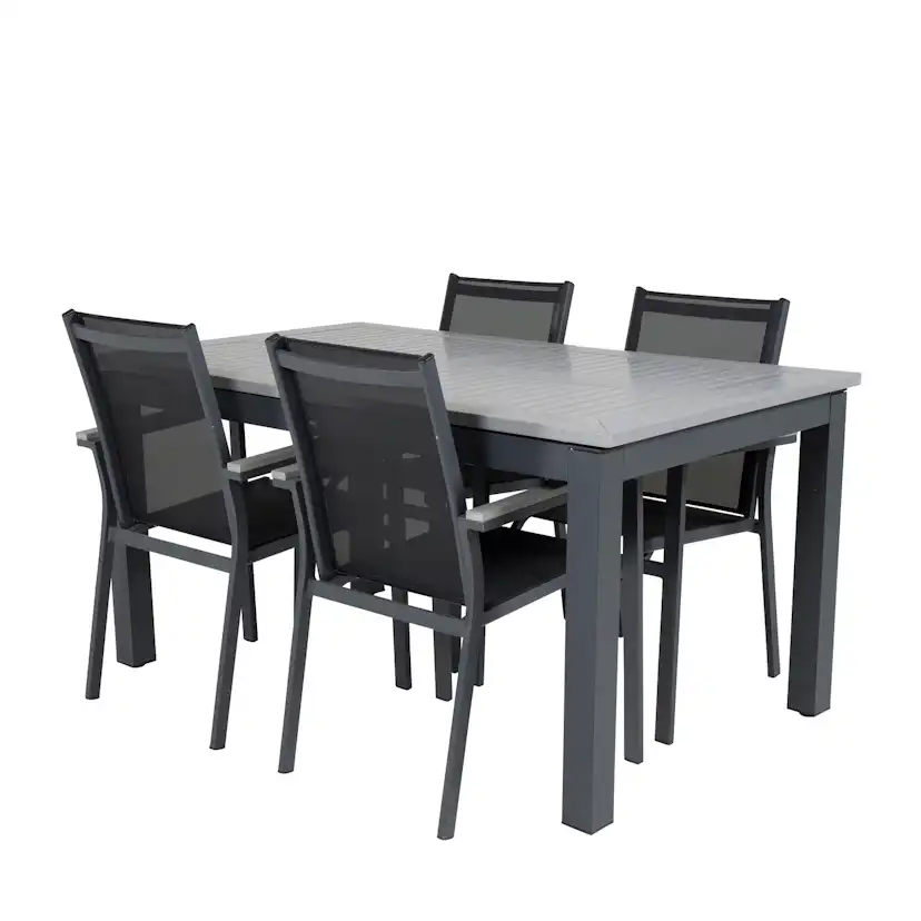 Albany Dining Table 160/240*100 - Svart Alu / Grey Aintwood+ Svart/Grå