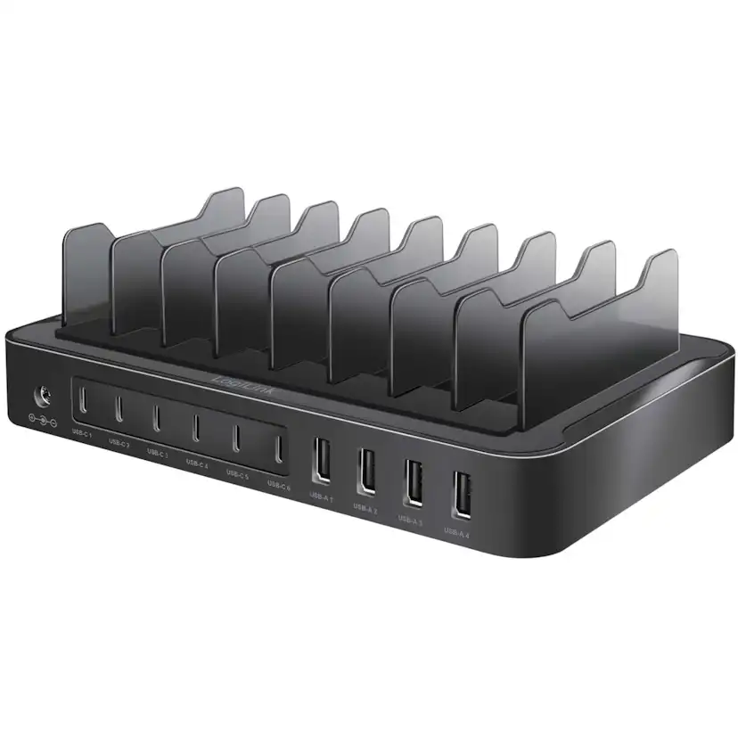 Laddstation LogiLink 10 Portar 6 st USB-C + 4st USB-A PD/QC3.0 120W