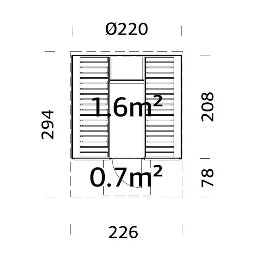Bastutunna Palmako Anita 1,6, 0,7 m2 Med Glasvägg