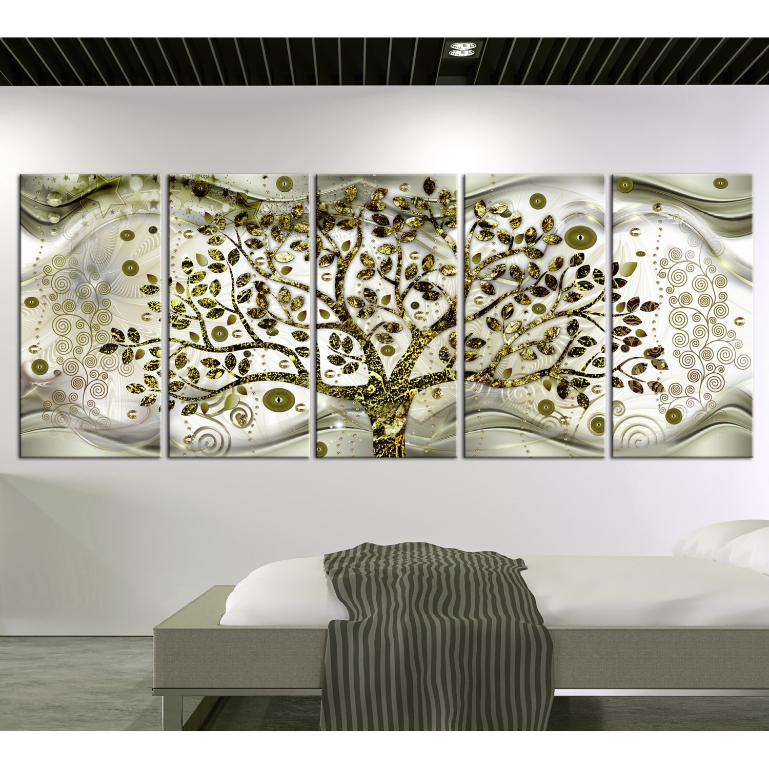 Tavla Arkiio Tree and Waves Green 5 delar