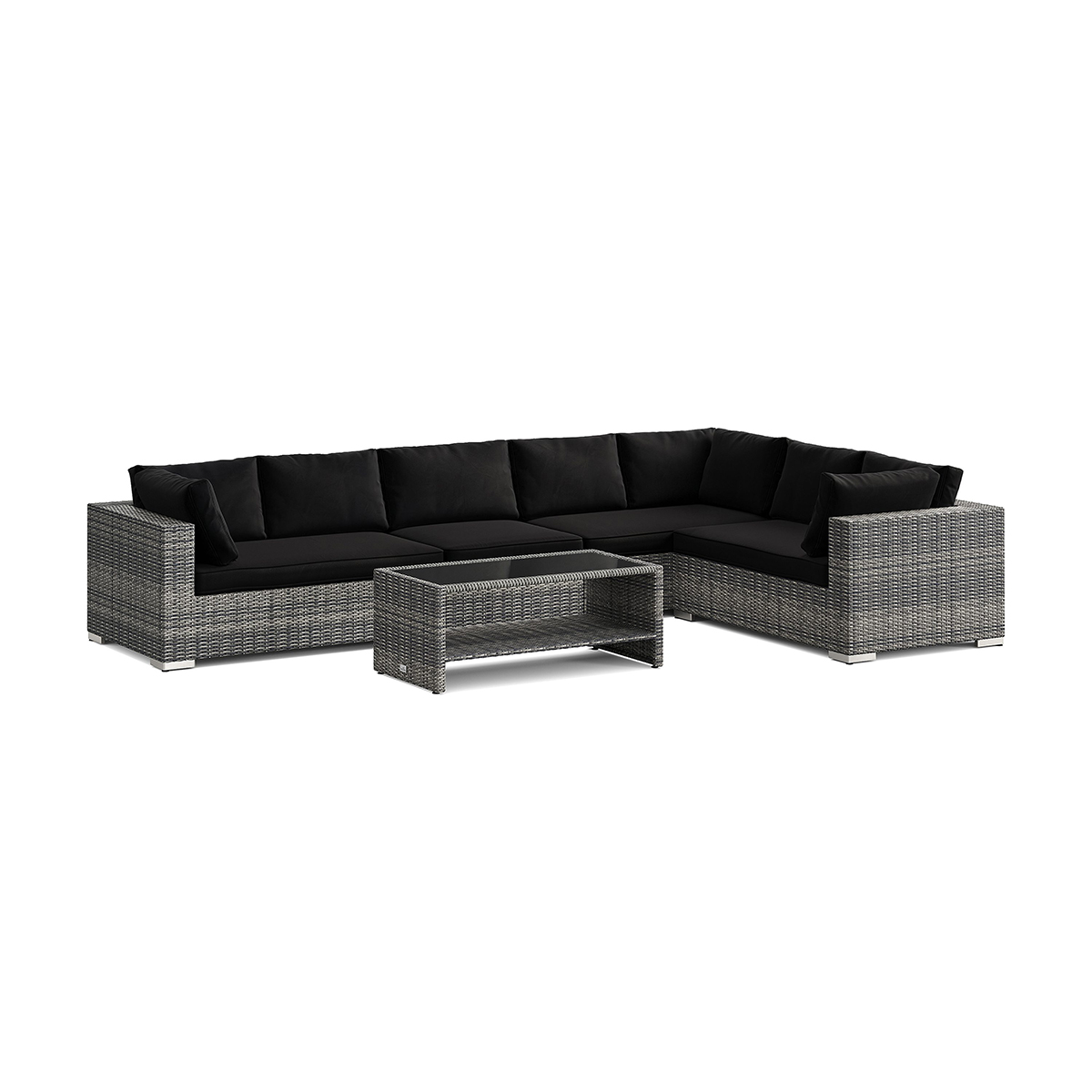 Loungegrupp Comfort Garden Bahamas L-formad utesoffa vänster, 7-sits med bord och hylla