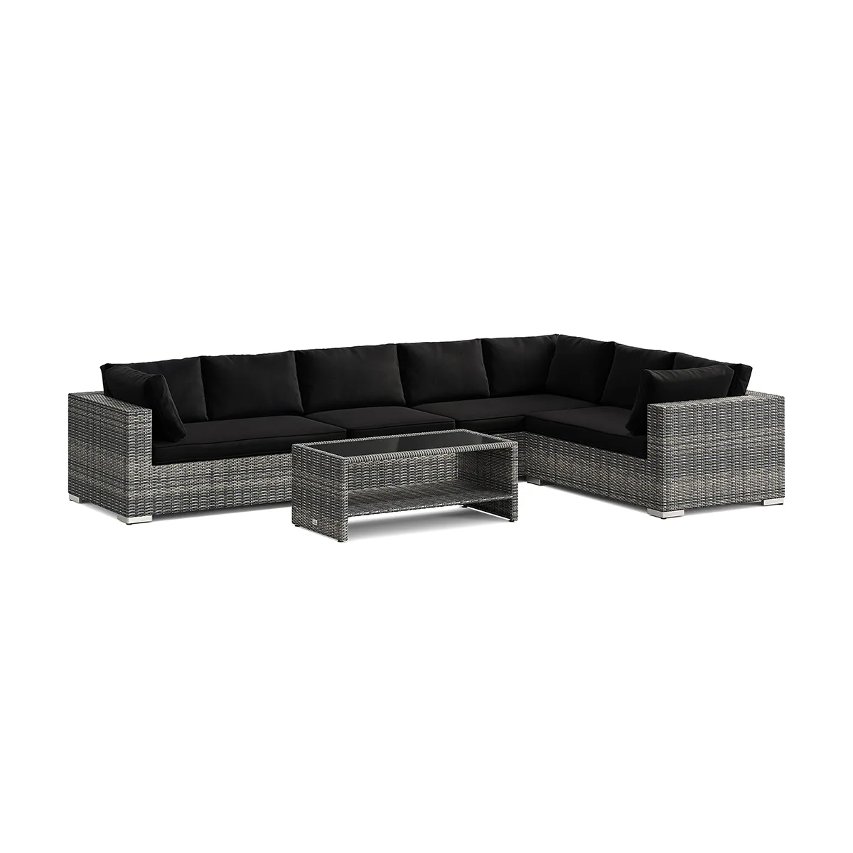 Loungegrupp Comfort Garden Bahamas L-formad utesoffa vänster, 7-sits med bord och hylla