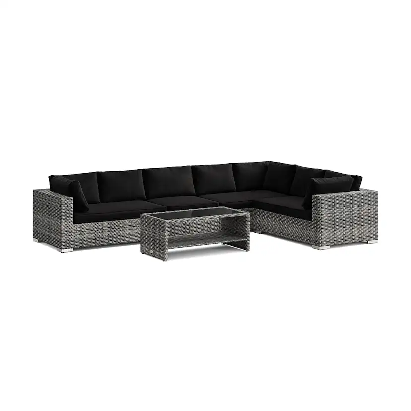 Loungegrupp Comfort Garden Bahamas L-formad utesoffa vänster, 7-sits med bord och hylla