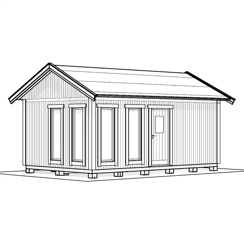 Attefallshus Vibostugan Njuta 25-4 24,3 m² Trähus med Sadeltak