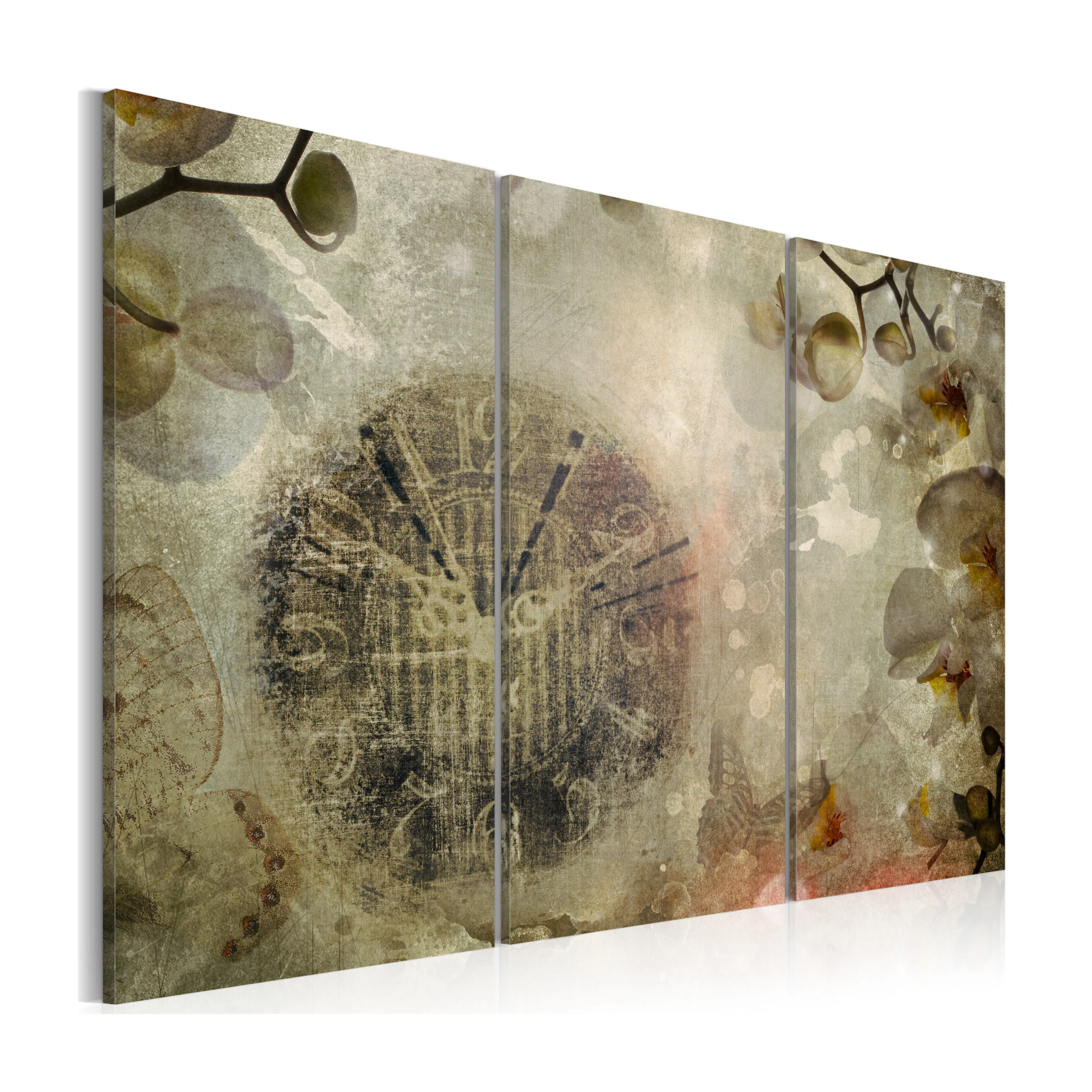 Tavla Arkiio Vintage Clock And Orchid Triptych