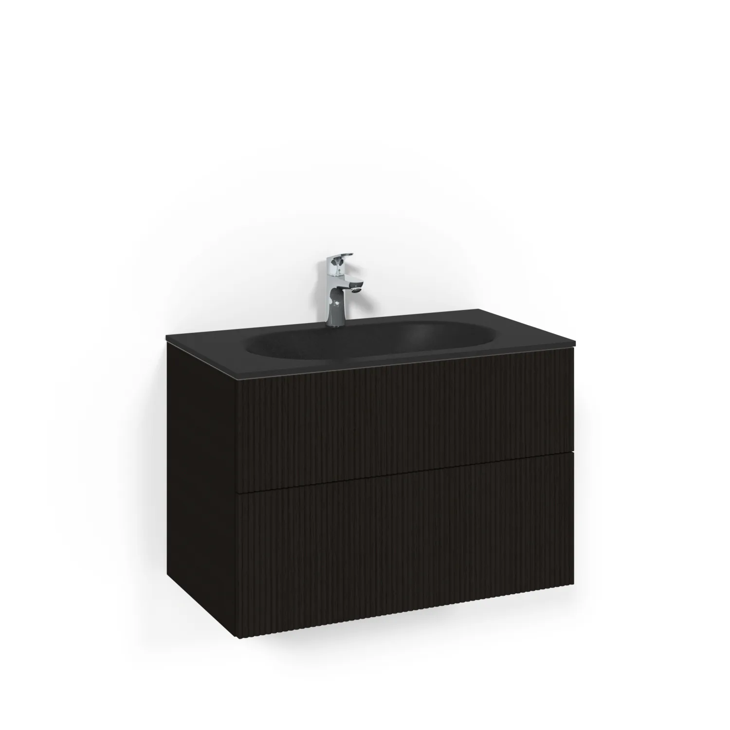 Crown Kom 80x45 Sv.ek Li MsG Svart Ek, 800 mm, Glastvättställ Mattsvart, Utan Pushfunktion