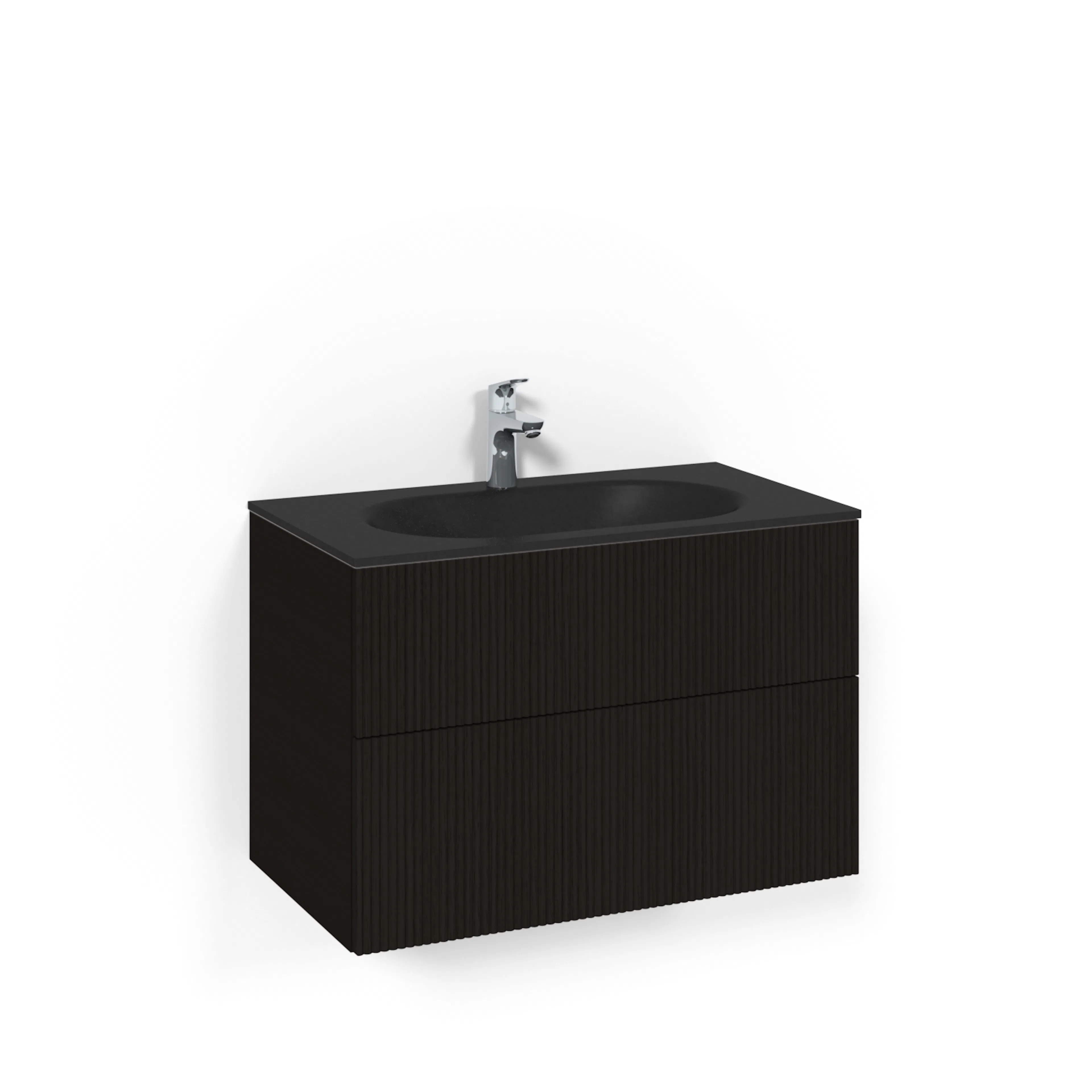 Crown Kom 80x45 Sv.ek Li MsG Svart Ek, 800 mm, Glastvättställ Mattsvart, Utan Pushfunktion
