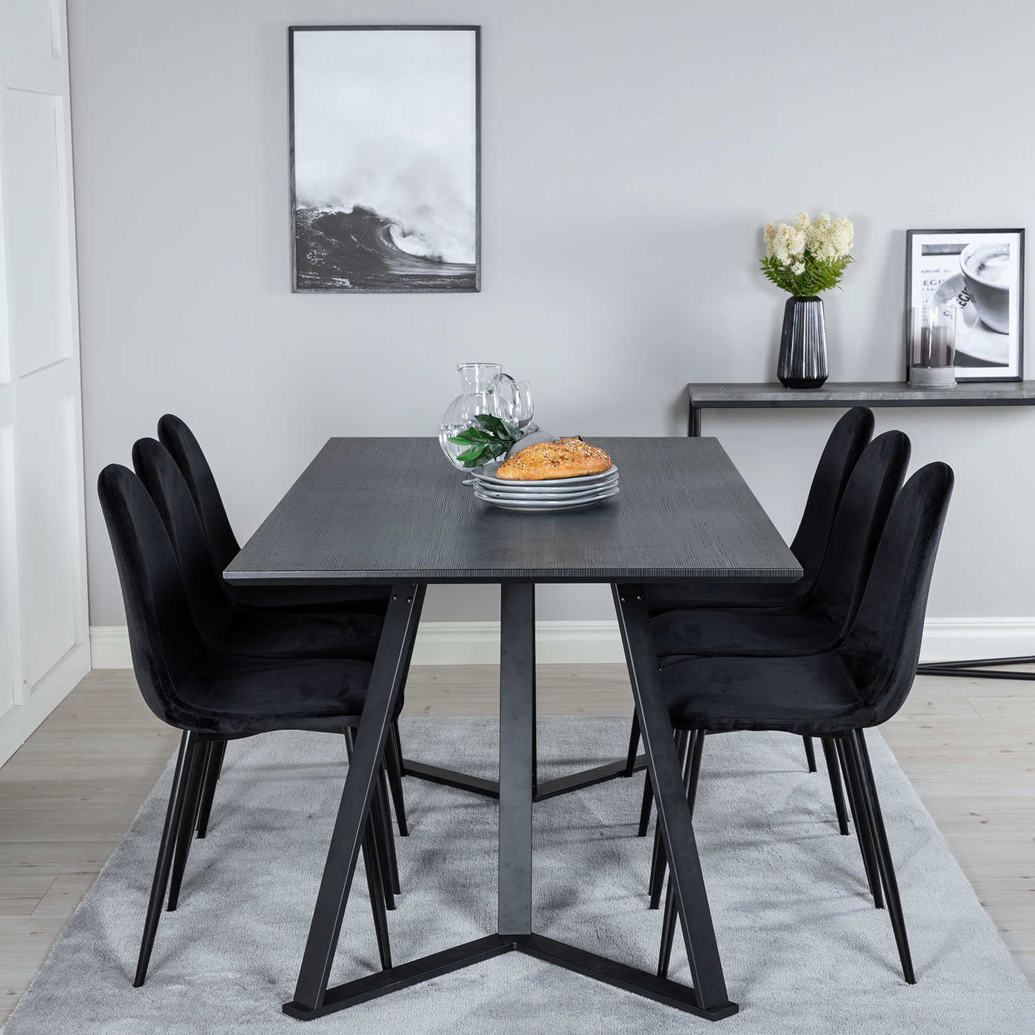 Matgrupp Venture Home Marina med 6 Polar Velvet stolar