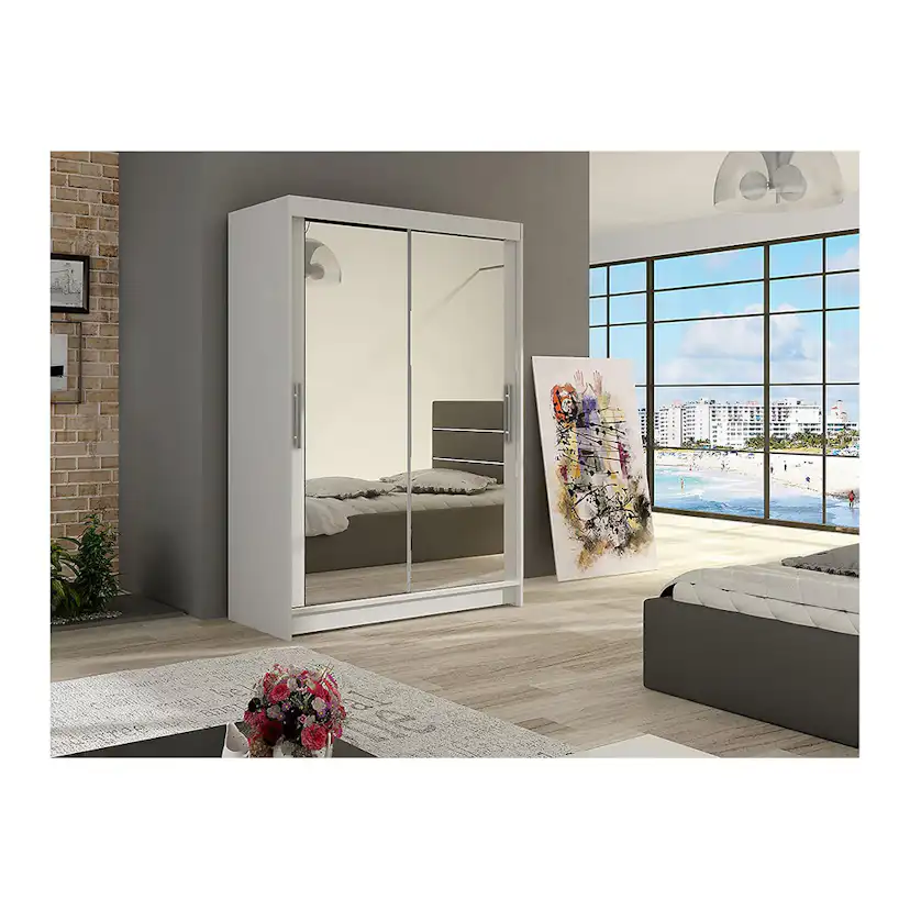 Estella Garderob Skjutdörrar Spegel Vit