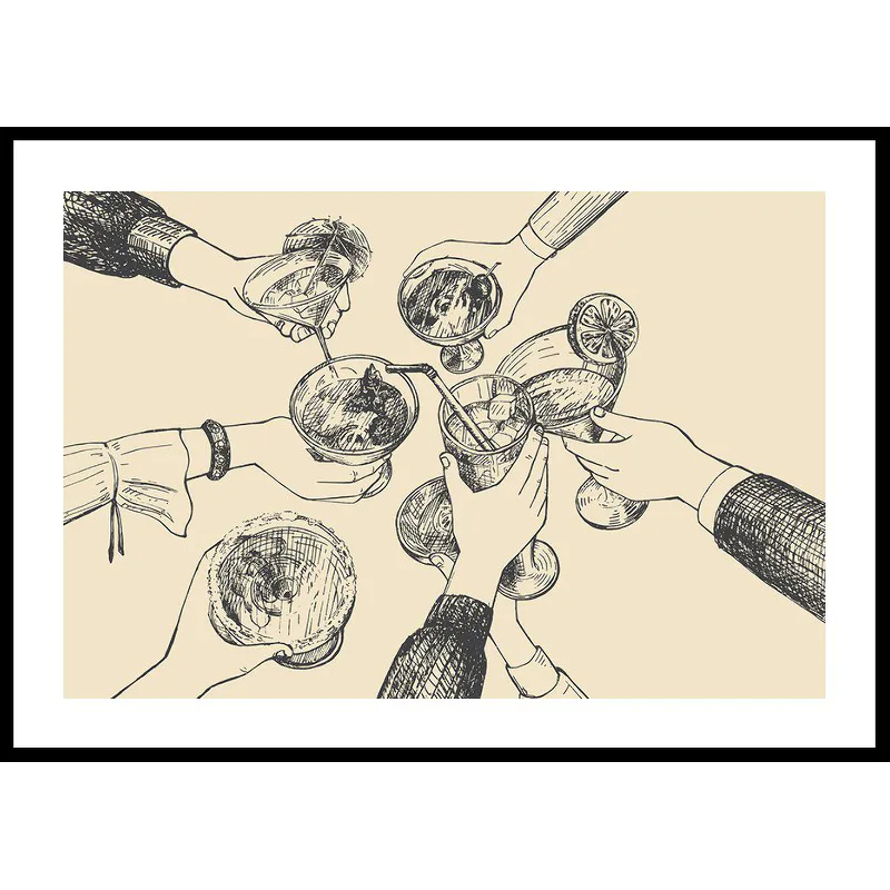 Vintage Drinks Drawing 70x100 70x100 cm