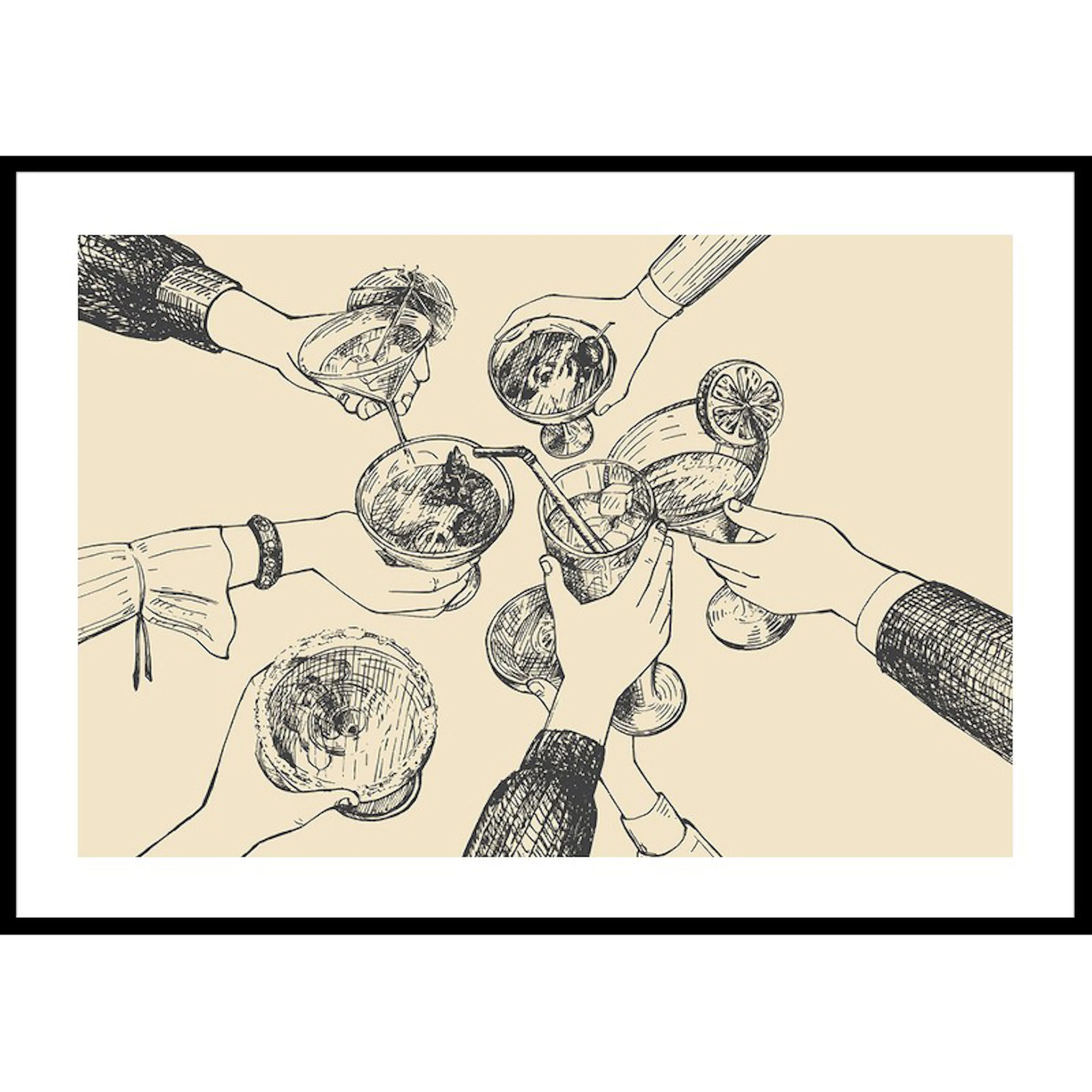 Vintage Drinks Drawing 70x100 70x100 cm