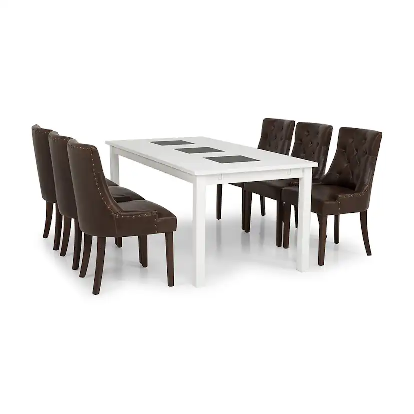 Matgrupp In Living Jasmin 180 cm med 6 Tuva Fåtölj Vit/Brun