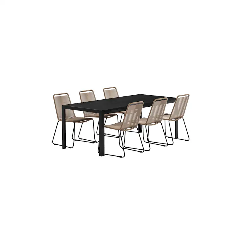 Matgrupp Utomhus Venture Home Mirko 90x205 cm med 6 st Lindos Trädgårdsstolar