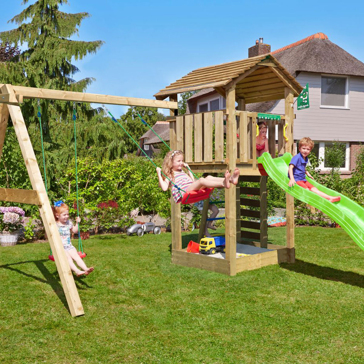 Lektorn Jungle Gym Cottage 2.1 Gungmodul Grön Rutschkana & Sand