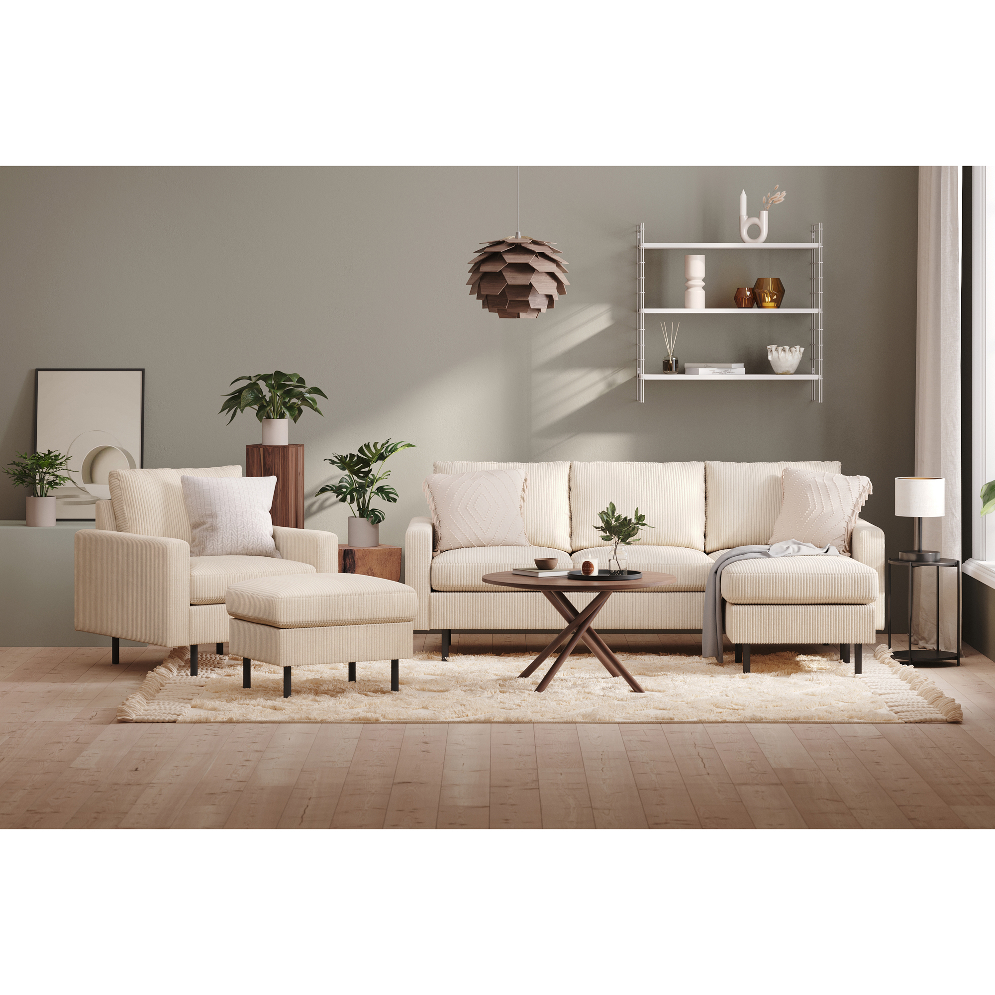 Soffgrupp Scandinavian Choice Peppe 3-sits Vändbar Divan med Fåtölj och Fotpall