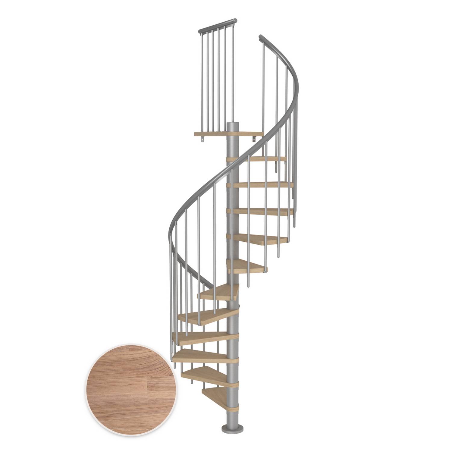 MONTREAL spiral ek vit oljad pearl grey CLASSIC3 13T Ø120 Pearl Grey, D: 1200 mm, Golv till golv höjd: 2910-3330 mm, 13+1 steg