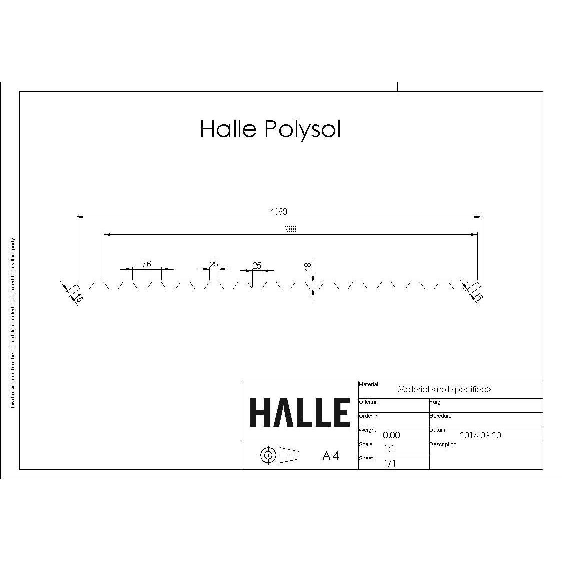 Polysol Komplett 5 skivor L= 2,5 m Opal LxB 2500x4940 mm