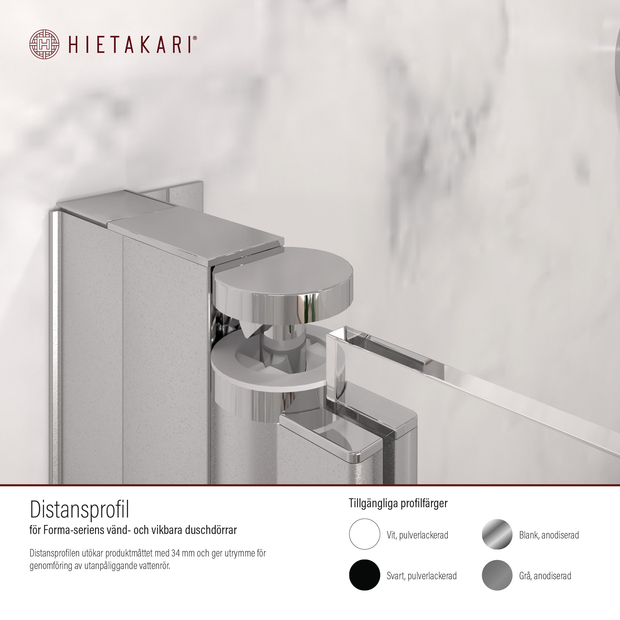 Distansprofil Hietakari för Duschvägg Forma Vändbar/Vikbar Anodiserad Blank