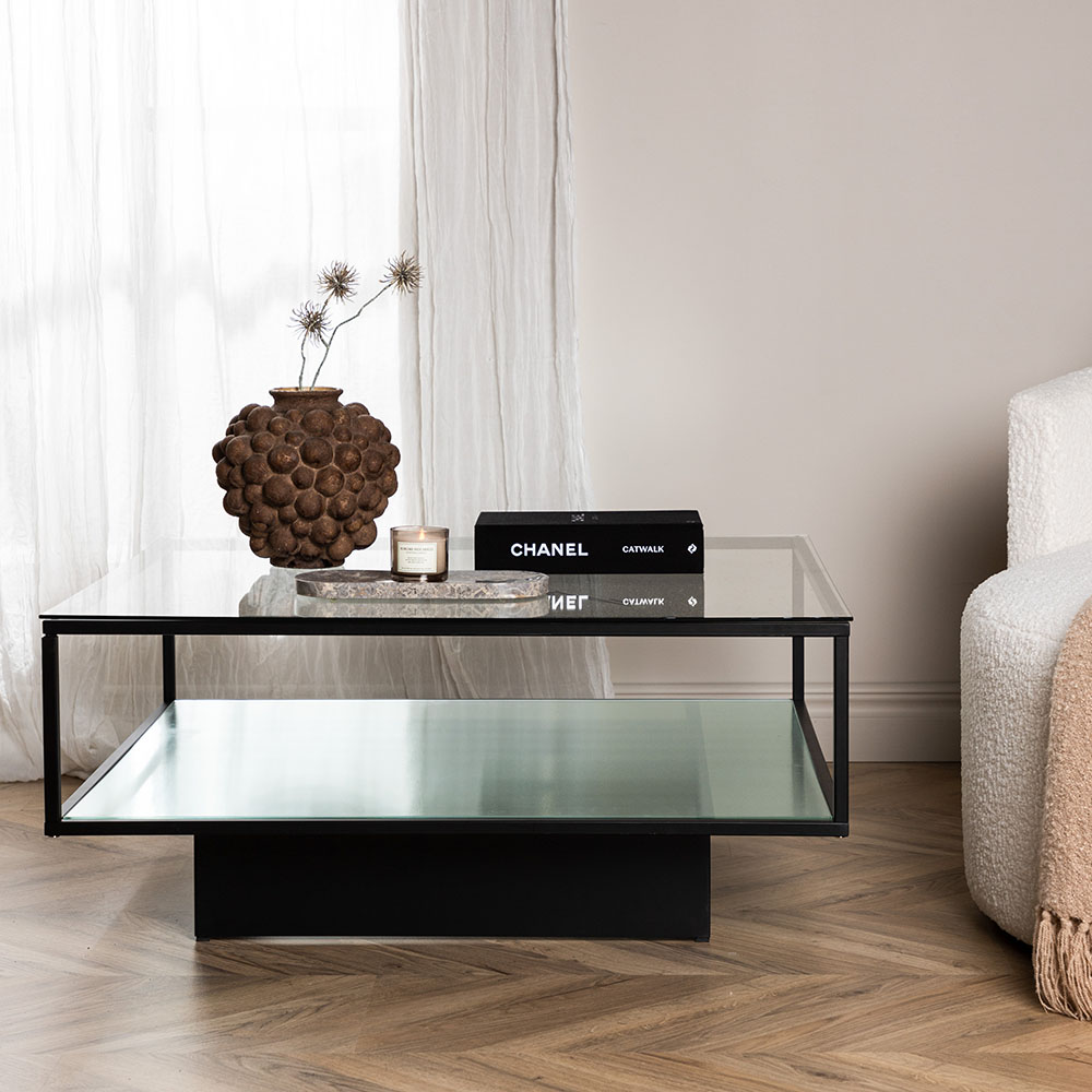 Soffbord furniture/fashion Maglehem Svart Vardagsrumsbord i Glas/Stål 90x90cm