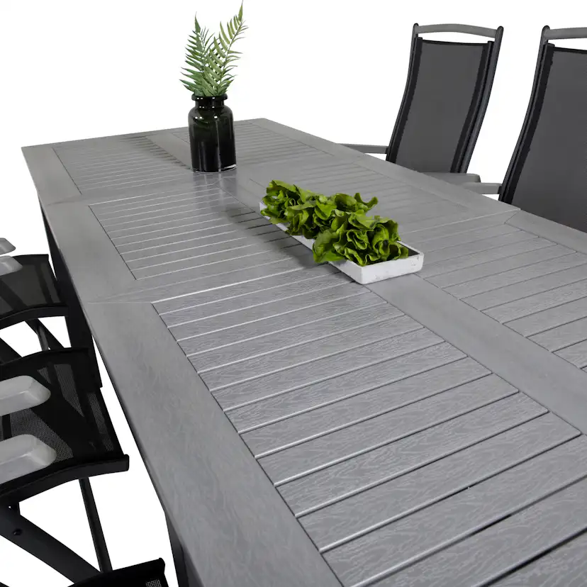 Albany Dining Table 160/240*100 - Svart Alu / Grey Aintwood+ Svart/Grå