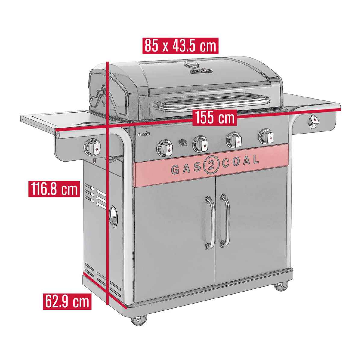 Hybridgrill Char-Broil Gas2Coal 2.0 4B, Gasolgrill/Kolgrill med 4 Brännare