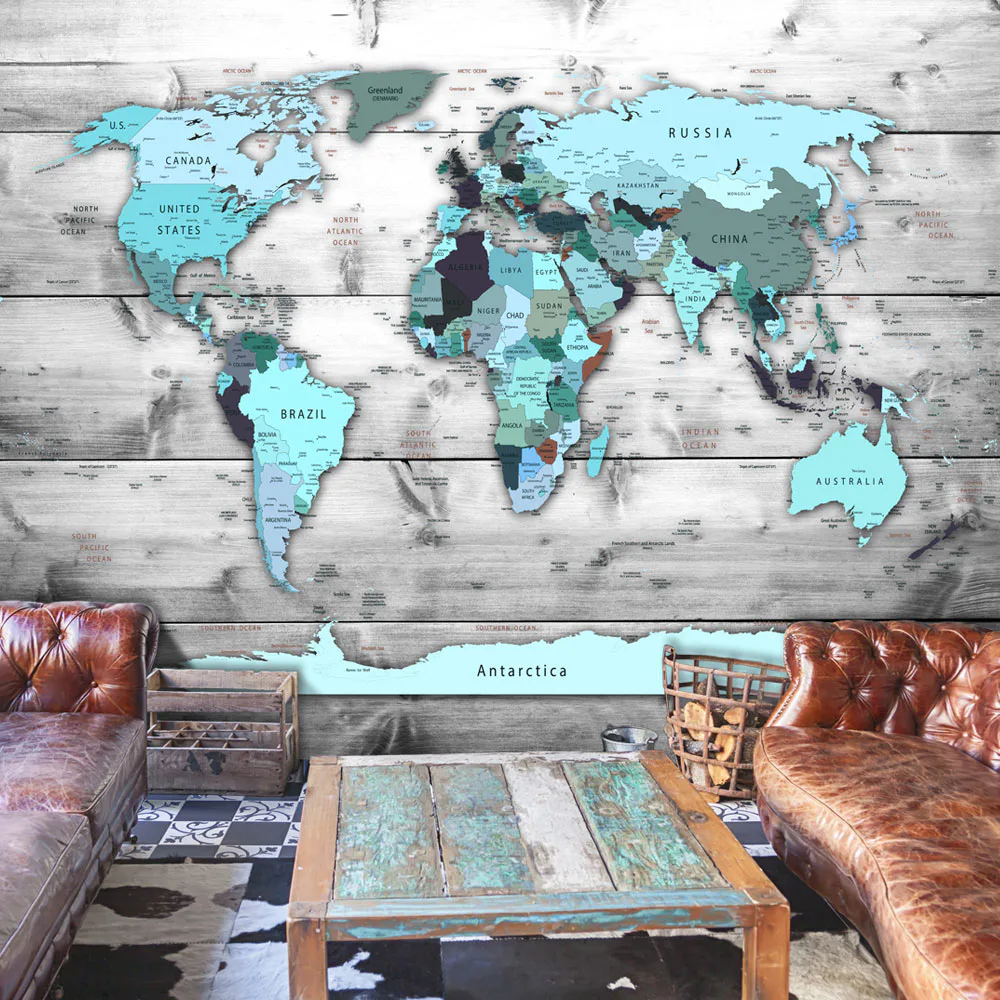 Fototapet Arkiio Självhäftande World Map Blue Continents