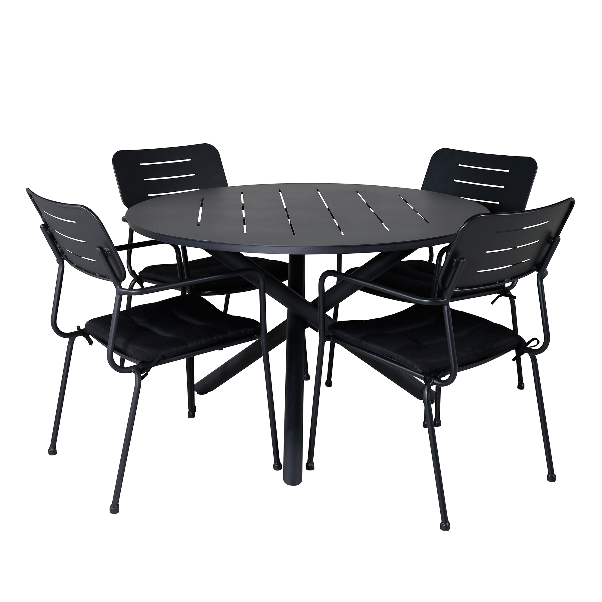 Alma Dining Table - Black Alu - ø120cm+Nicke Dining chair w. Svart/Grön