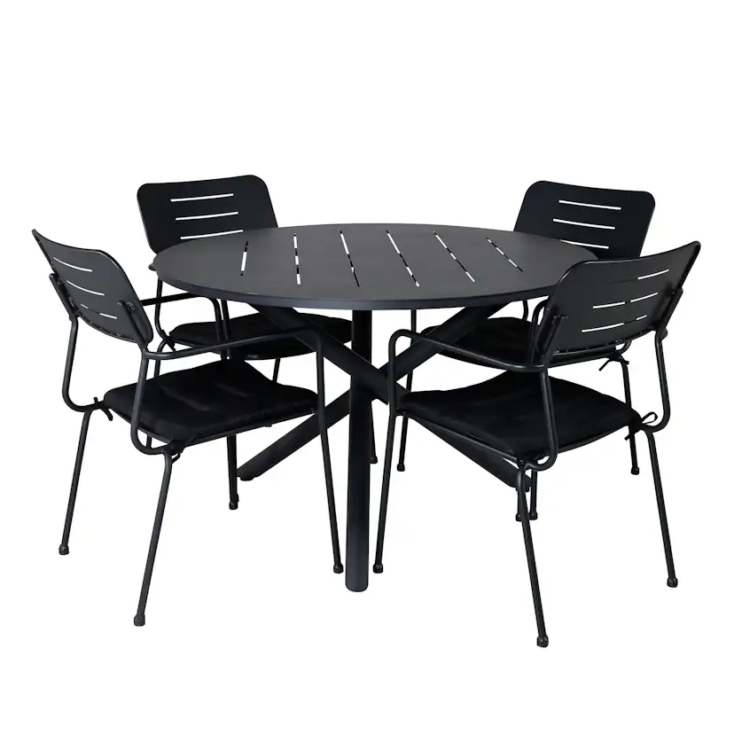 Alma Dining Table - Black Alu - ø120cm+Nicke Dining chair w. Svart/Grön