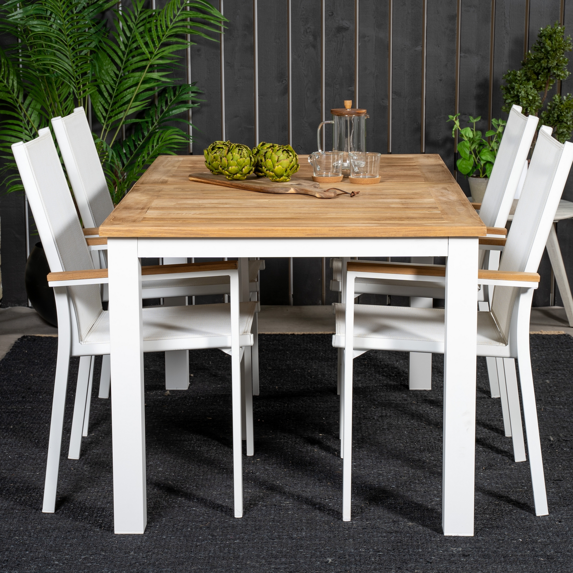 Panama Dining Table 152/210*90 - White Alu / Teak+Texas Arm Blanka Ben