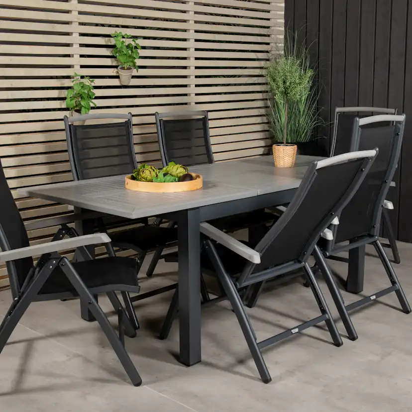 Albany Dining Table 160/240*100 - Svart Alu / Grey Aintwood+ Svart/Grå