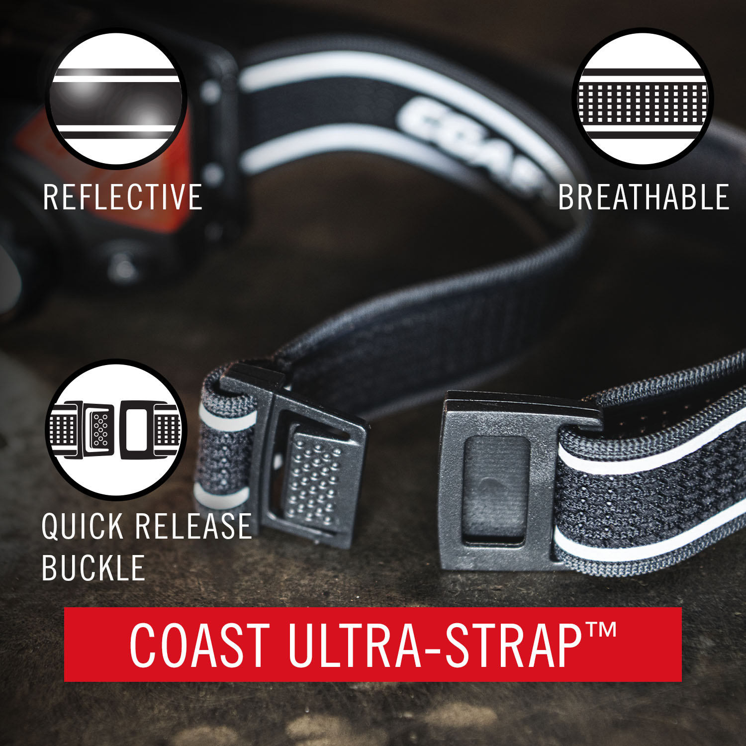 Pannlampa Coast FL1R Uppladdningsbar 435 Lumen Röd/Vit