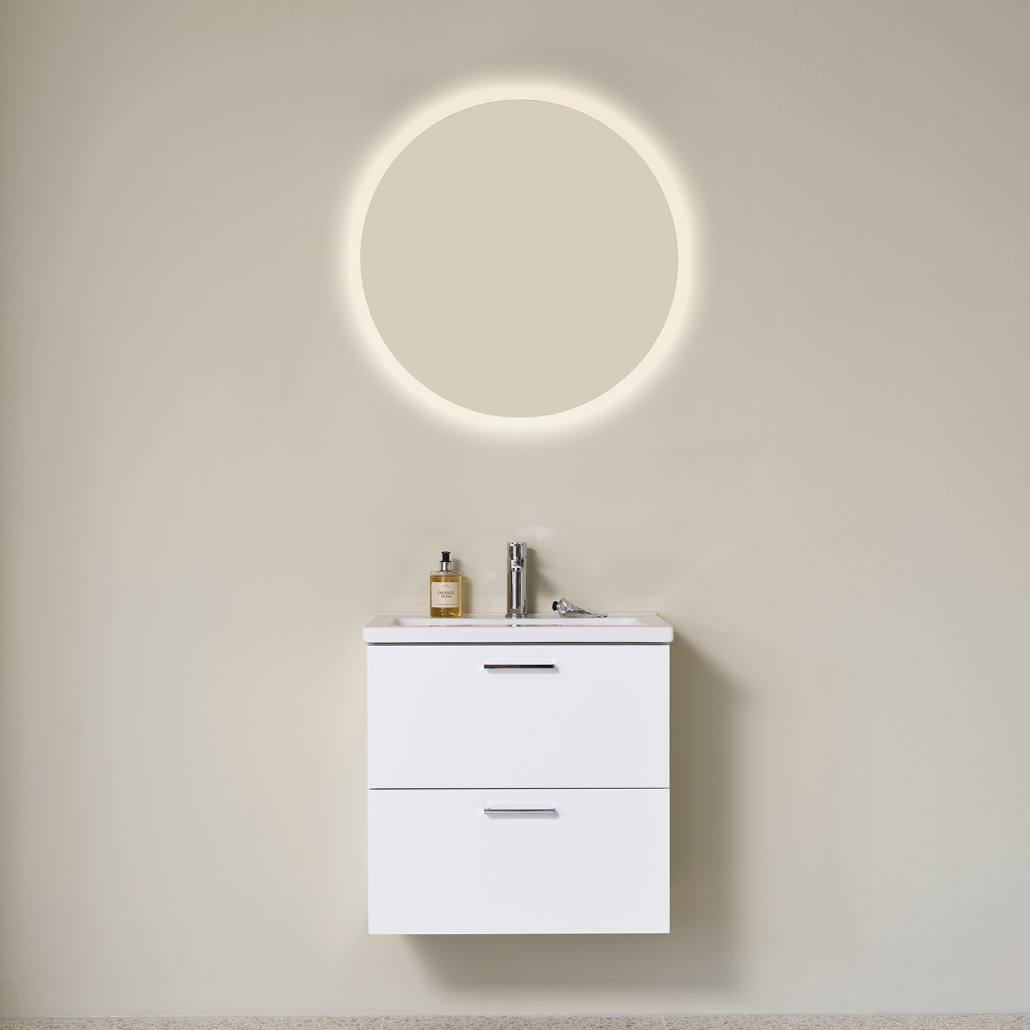 Möbelpaket Vedum Free 615 Compact Maja med Tvättställ och LED-Spegel Säven Vit