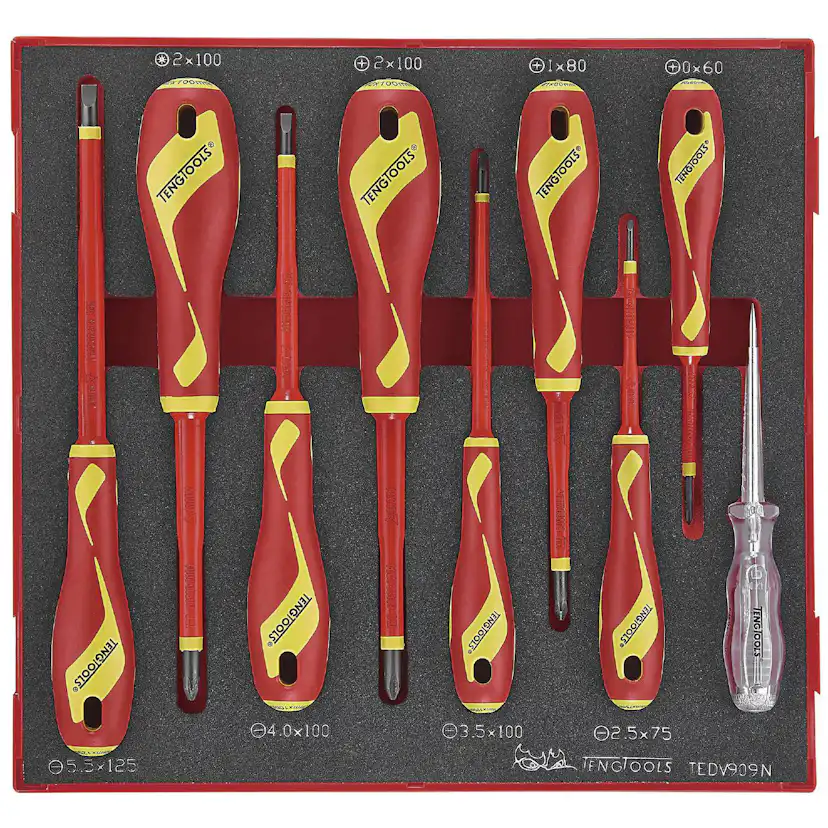 Skruvmejselsats 9 delar för 1000 volt Teng Tools TEDV909N