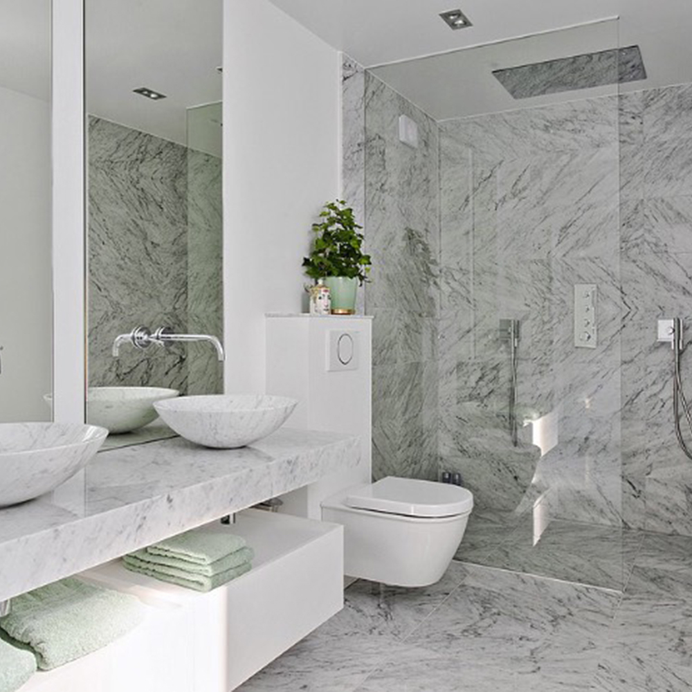 Handfat Italian Marble Carrara Slipad Rund