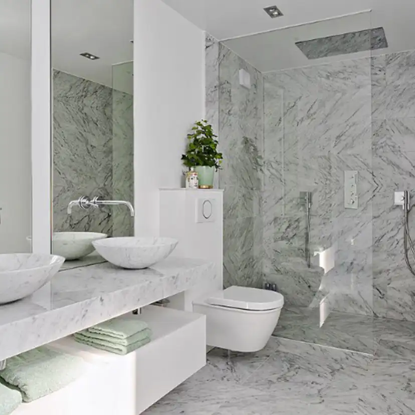 Handfat Italian Marble Carrara Slipad Rund