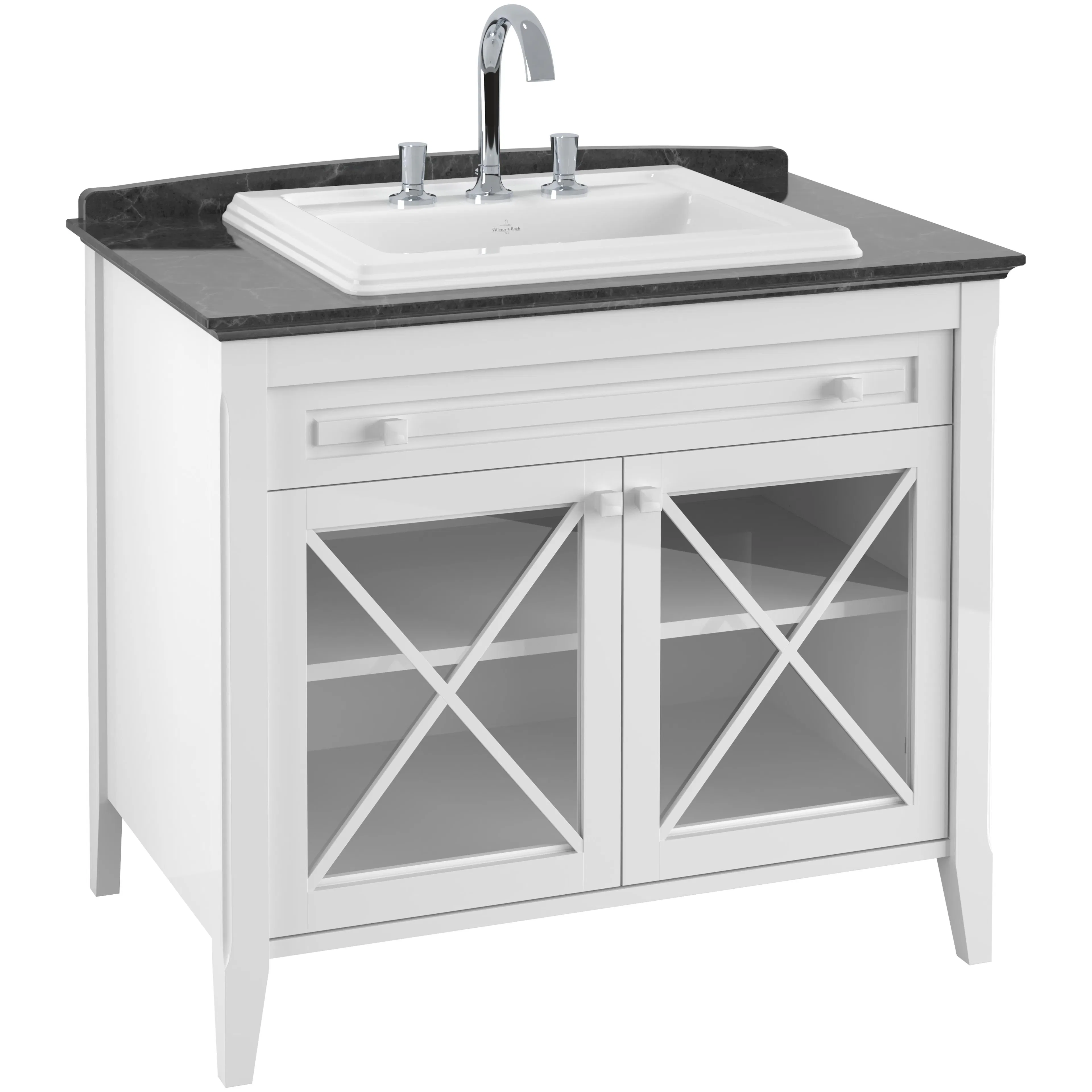 Tvättställspaket Villeroy & Boch Hommage 985 Vit med Bänkskiva i Svart Marmor