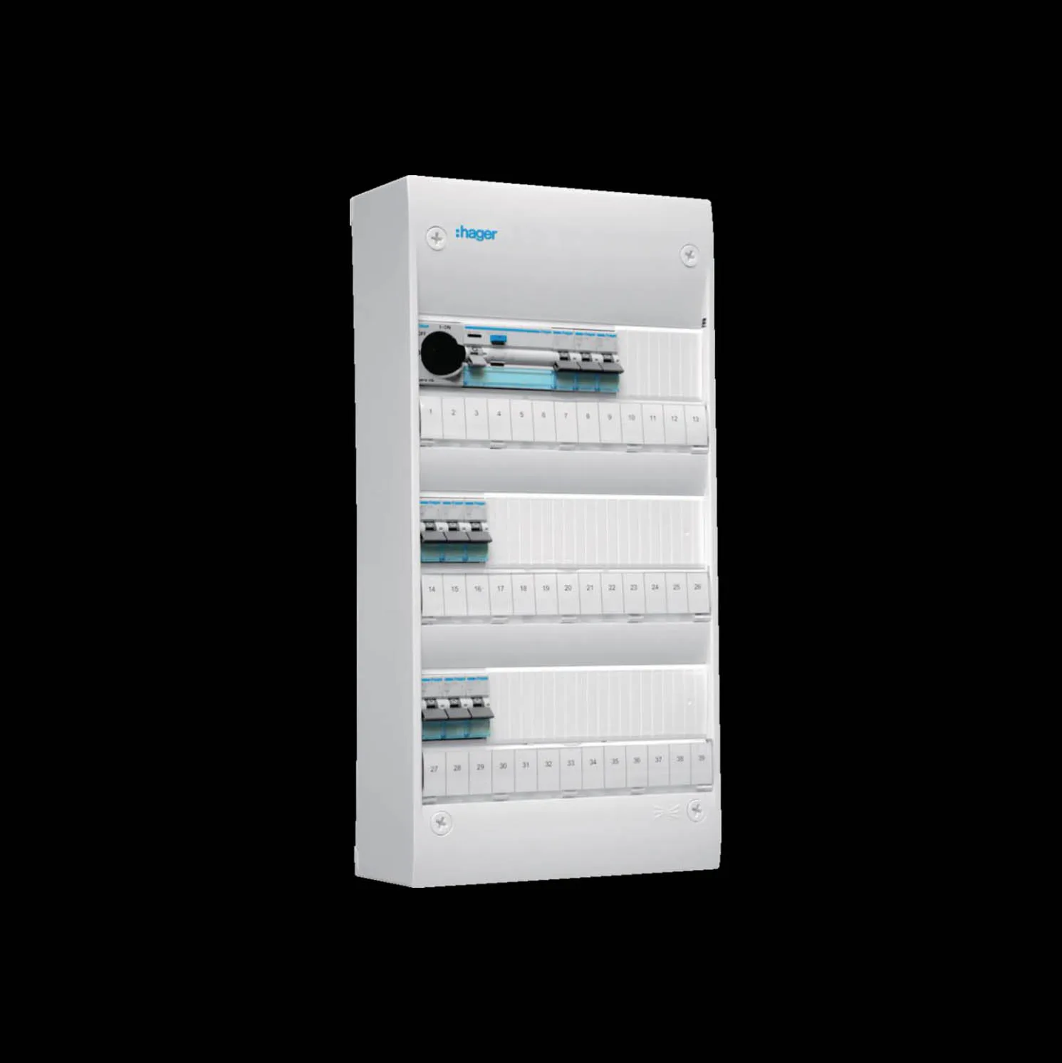 Plastkapsling Hager Gamma Förmonterad Bestyckad med HB, JFB, DVB