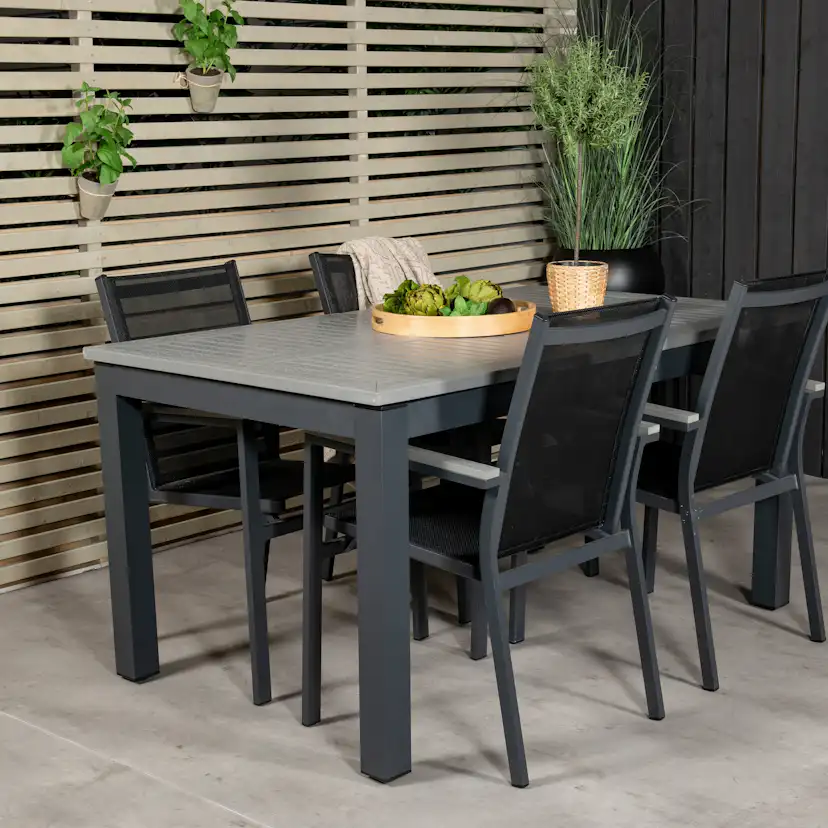 Albany Dining Table 160/240*100 - Svart Alu / Grey Aintwood+ Svart/Grå