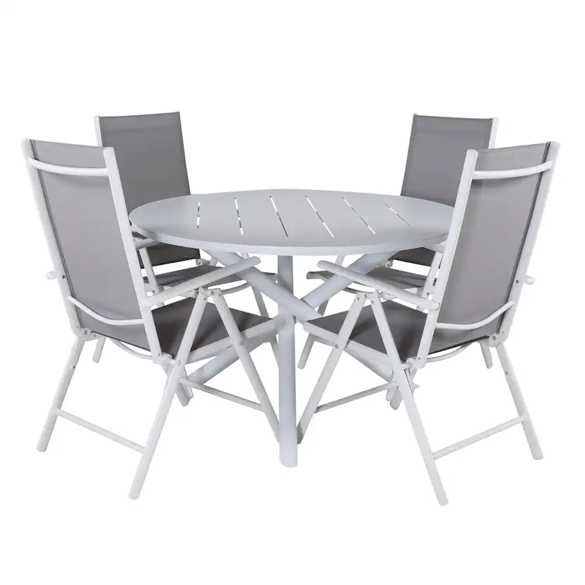 Alma Dining Table - White Alu - ø120cm+Break 5:pos Chair - W Vit
