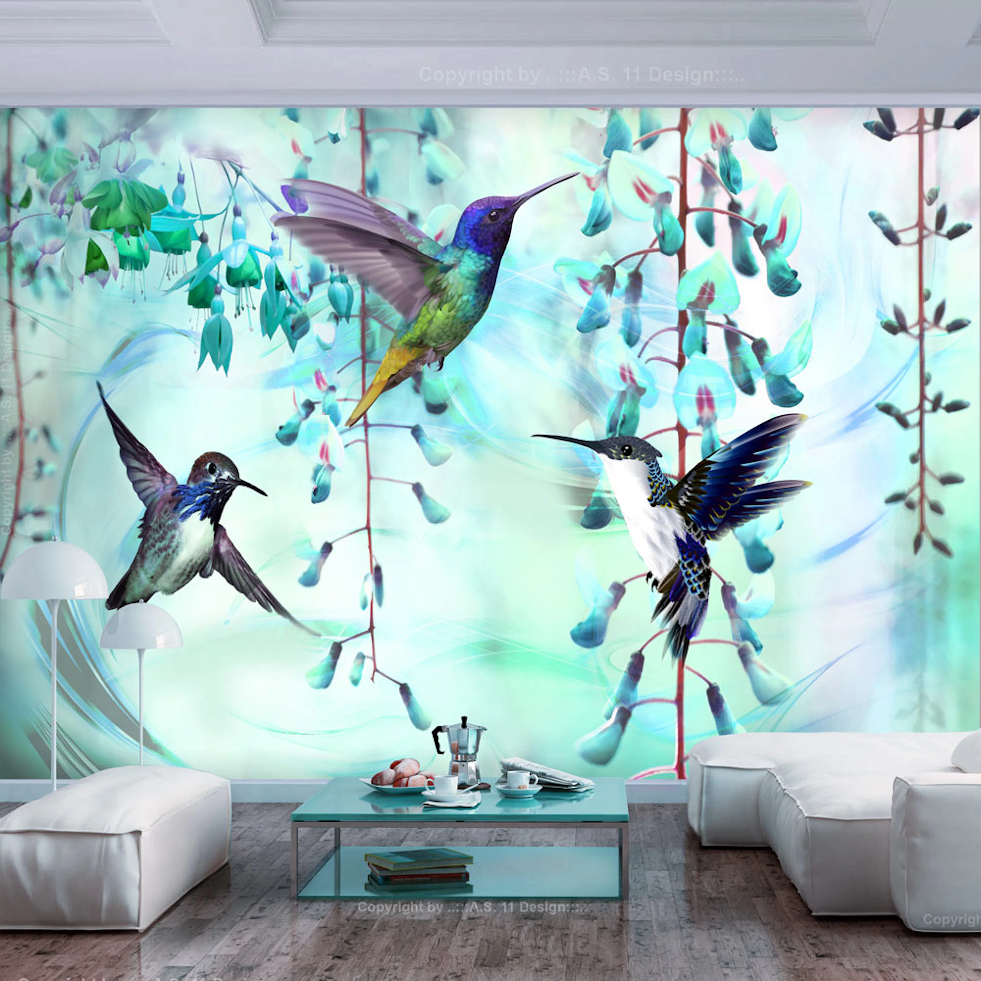 Fototapet Arkiio Flying Hummingbirds Green