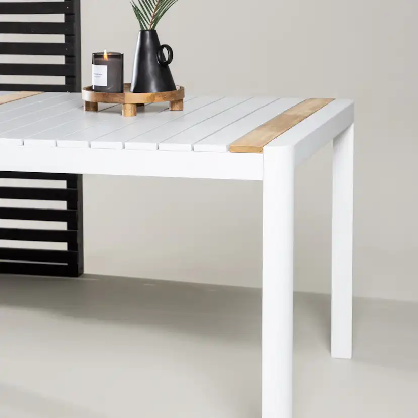 Togo Dining Table, White, Teak, Aluminum Vit