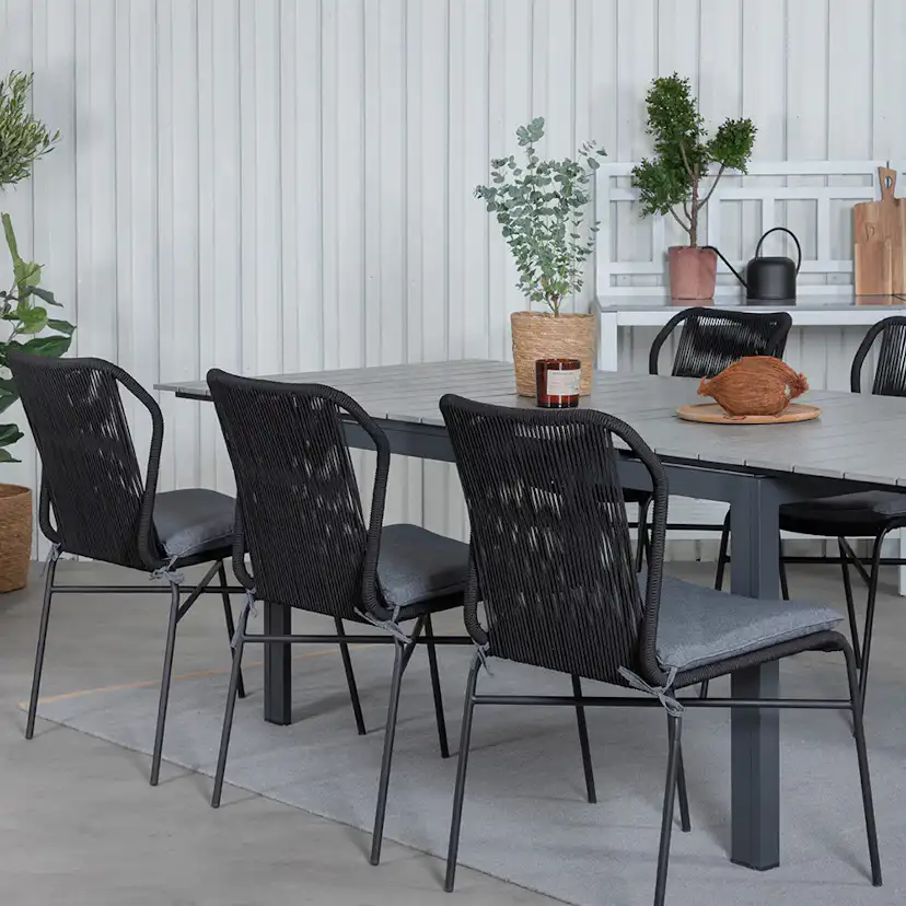 Matgrupp Venture Home Lova 160 med 6 Jefferson Stapelbara Matstolar