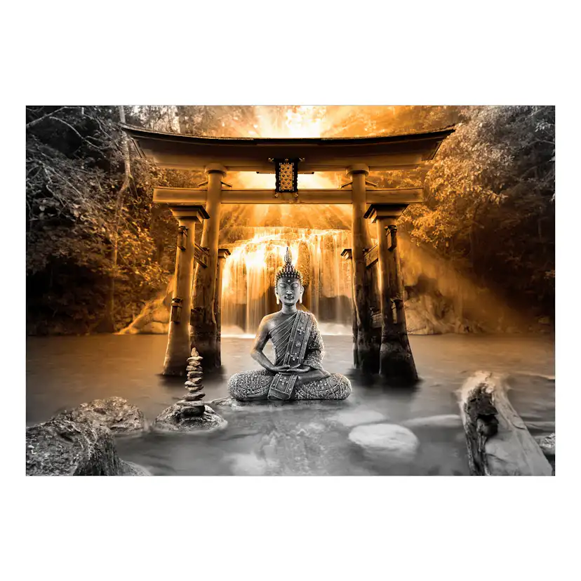 Självhäftande fototapet - Buddha Smile (Orange) 294x210 Storlek: 294x210 cm