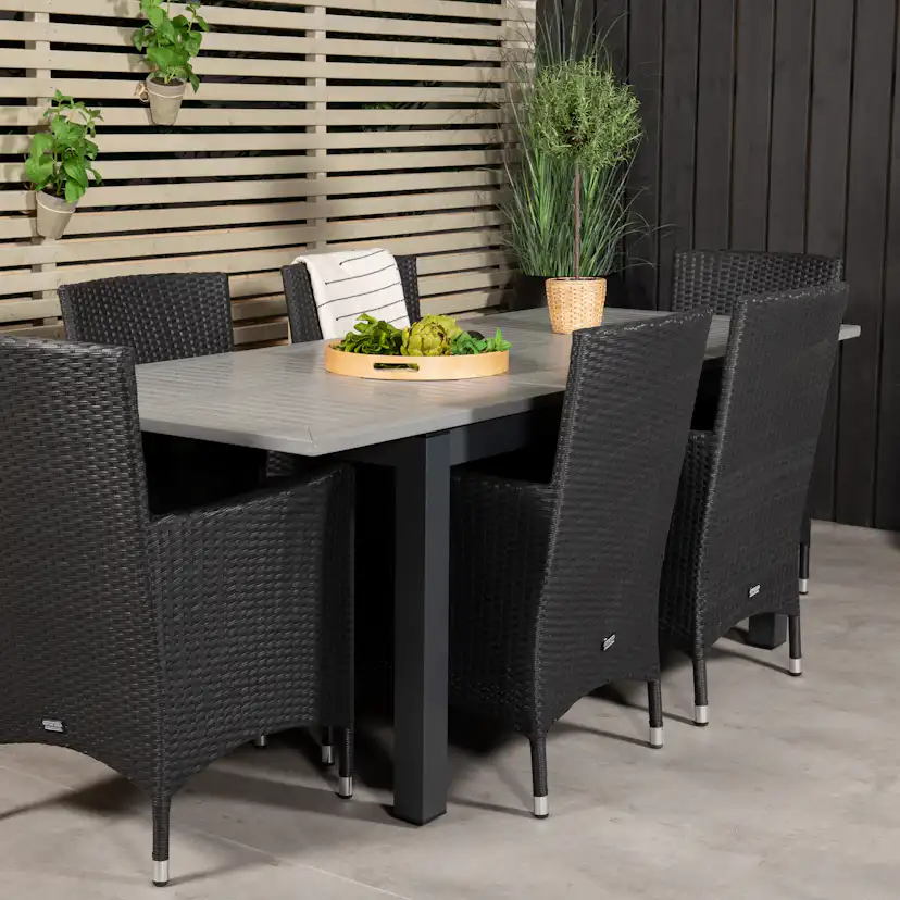 Albany Dining Table 160/240*100 - Svart Alu / Grey Aintwood+ Svart/Grå