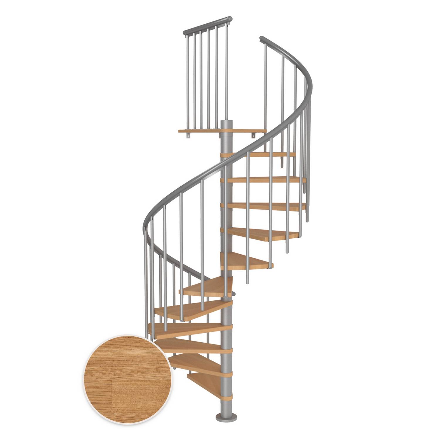 MONTREAL spiral ek oljad pearl grey CLASSIC3 12T Ø160 Pearl Grey, D: 1600 mm, Golv till golv höjd: 2700-3090 mm, 12+1 steg
