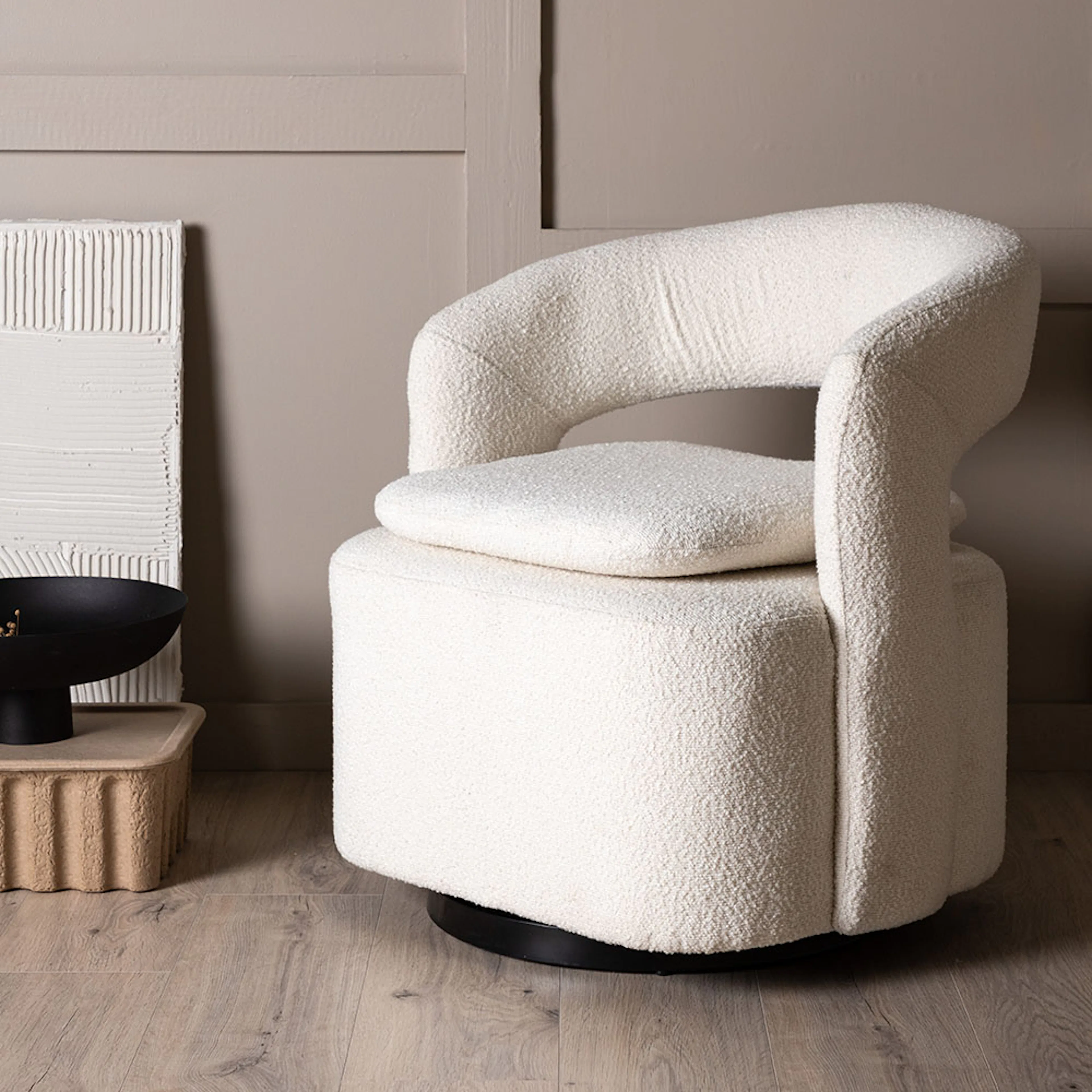 Laurel Single Sofa - Black / White Boucle Off-White
