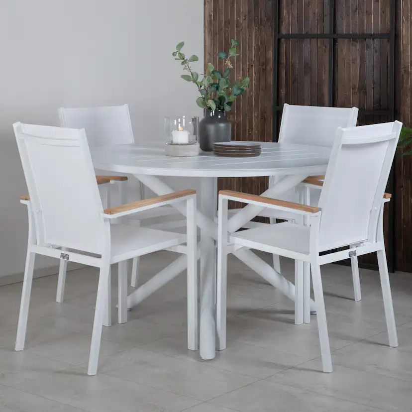 Alma Dining Table - White Alu - ø120cm+Texas Chair - White/T Vit